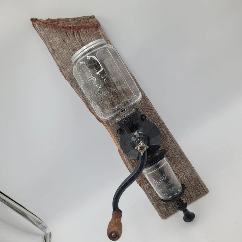 Arcade Crystal No 4 Wall Mount Coffee Grinder Cast Iron Rustic Wood Farmhouse